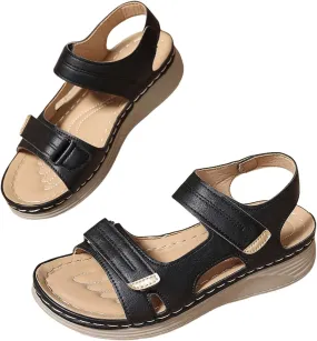 Womens Leather Sandals Wedg Heel Sandals Platform Open Toe Arch Support Shoes with Comfort Foam and Wide Widths Available Lightweight Ankle Strap Shoes