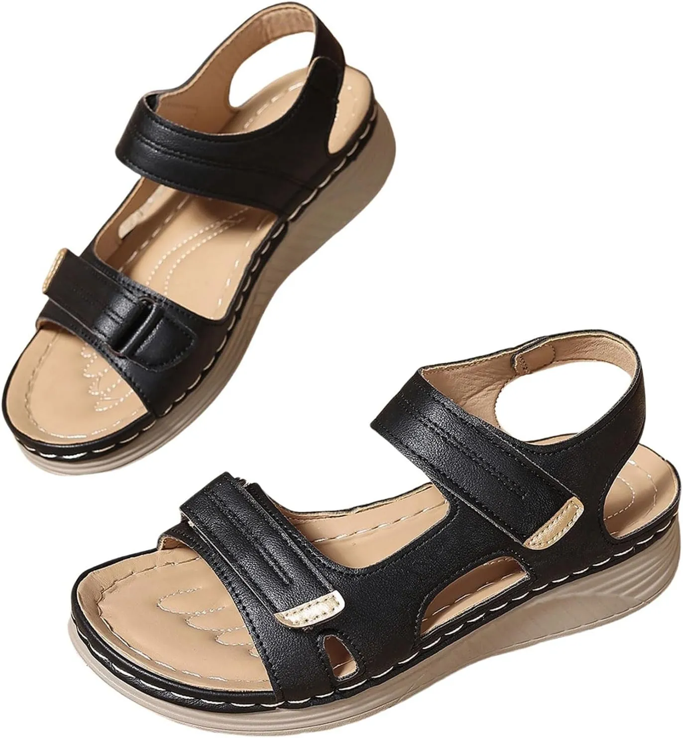 Womens Leather Sandals Wedg Heel Sandals Platform Open Toe Arch Support Shoes with Comfort Foam and Wide Widths Available Lightweight Ankle Strap Shoes