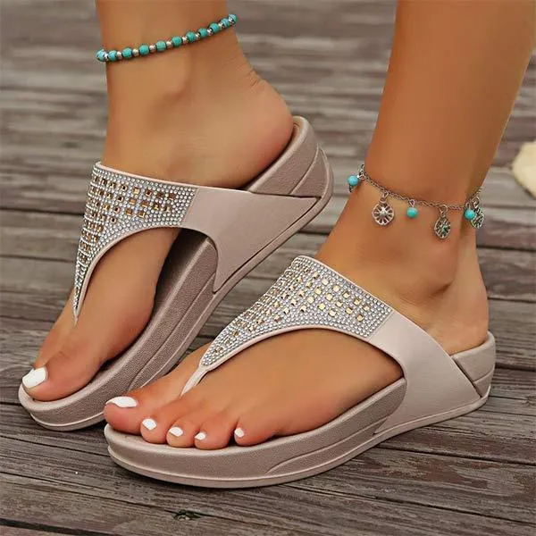 Women's Rhinestone Embellished Slide Wedge Sandals 97621807C