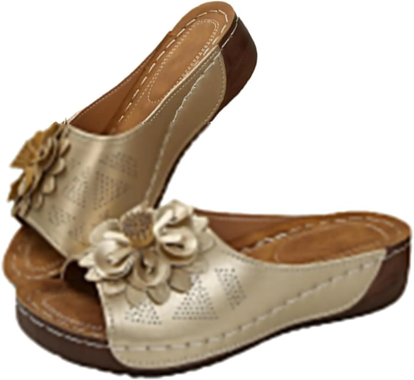 Womens Sandals 2025 Wedge Sandals Summer Beach Sandal Low Open Toe Ladies Boho Slip on Comfortable Flower Shoes Fashion Trendy Dressy Walking Sandal 2025