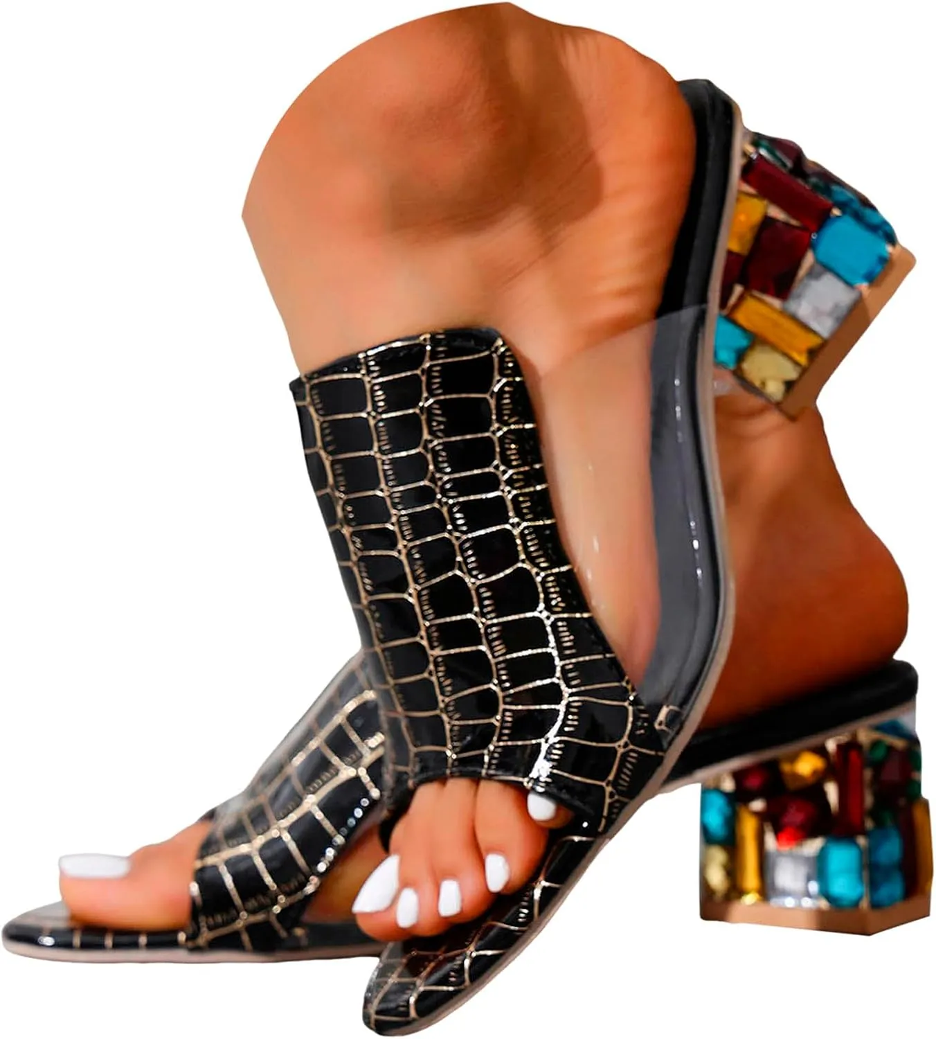 Womens Sandals Block Heeled Summer Sandals Open Toe Slippers Mid Heels Party Dress Sandals Wedding Prom Shoes