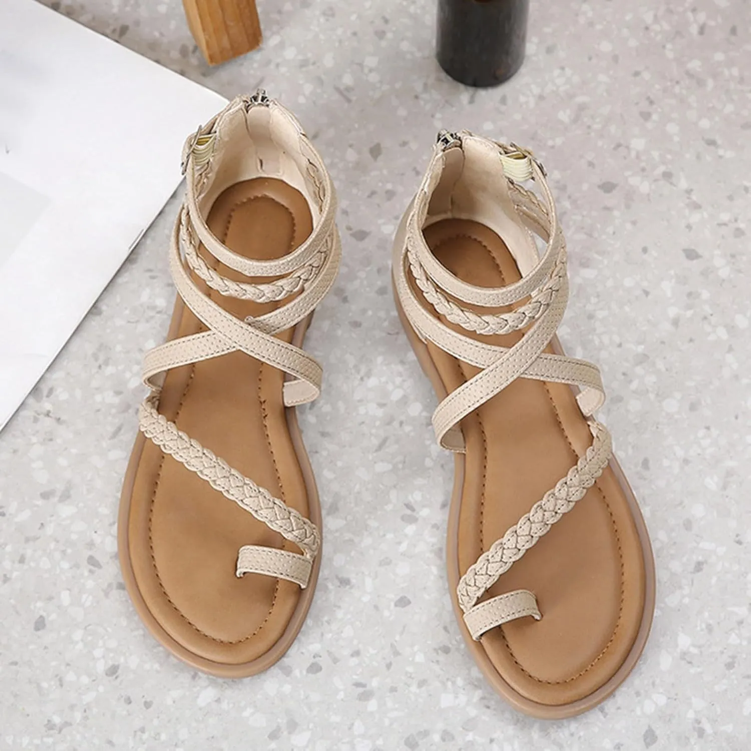 Womens Sandals Dressy Gladiator Sandals Ankle Buckle Flats For Women Strappy Sandals For Summer Orthopedic Sandals