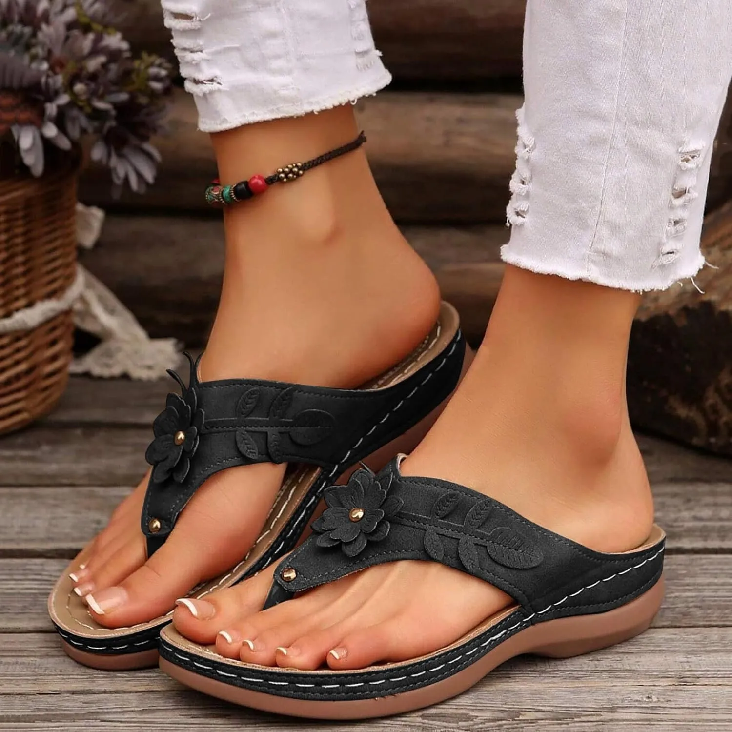 Womens Sandals Dressy Wedge Slippers For Woman With Arch Support Flip Flops Women Orthopedic Sandals For Wife/Mom