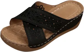 Women's Sandals Summer Retro Hollow Strap Thick Bottom Wedge Sandals for Outdoor Wear House Slippers for Women