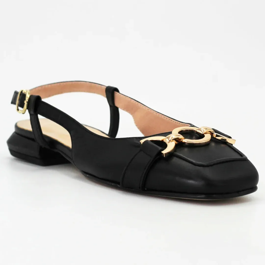 Women's sling-back sandal in calf leather nero (P255)