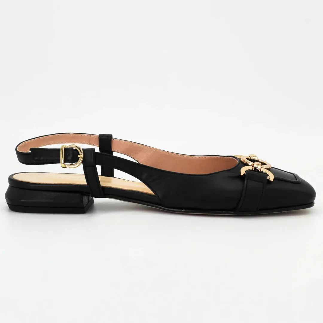 Women's sling-back sandal in calf leather nero (P255)