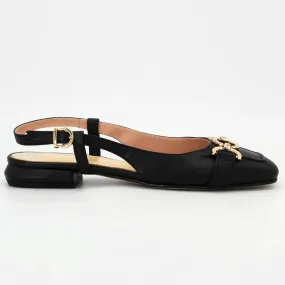 Women's sling-back sandal in calf leather nero (P255)