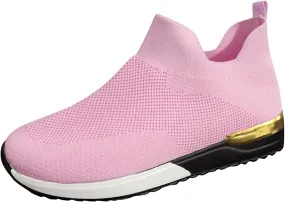 Womens Sneakers Non Slip Work Shoes Women Lightweight Breathable Knit Mesh Sock Flats Fashion Non Slip Workout Shoes for Hike Walk Yoga Dance Outdoors Pink