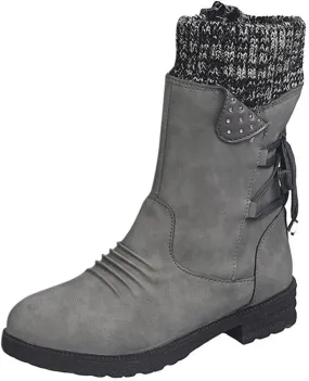 Women's Snow Boots Low Heel Mid Calf Winter Boots Side Zip Western Platform Hiking Booties Warm Non Slip Outdoor Shoes Winter