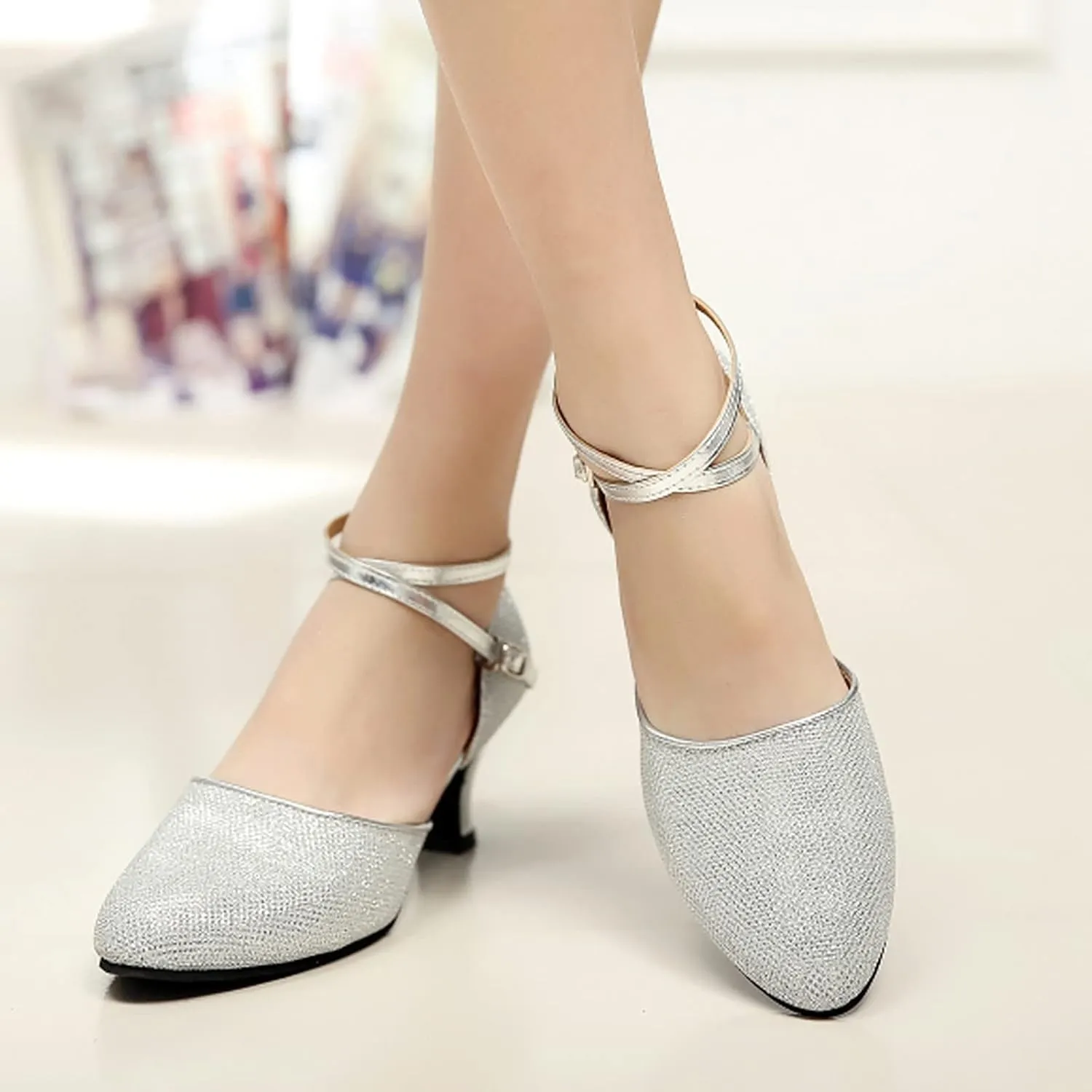 Women's Strappy Heels Comfort Closed Toe Latin Dance Shoes Ballroom Tango Practice Performence Party Dancing Shoes