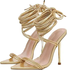Women's Strappy Lace Up Slingback Open Toe Stiletto Heel Sandals Chunky Sandals Wide Width Dress Party Shoes