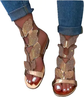 Women's Summer Sandals,Womens Fashion Casual Bohemian Crystal Shining Gladiator Flip Flops Sandal Comfy Beach Flat Shoes
