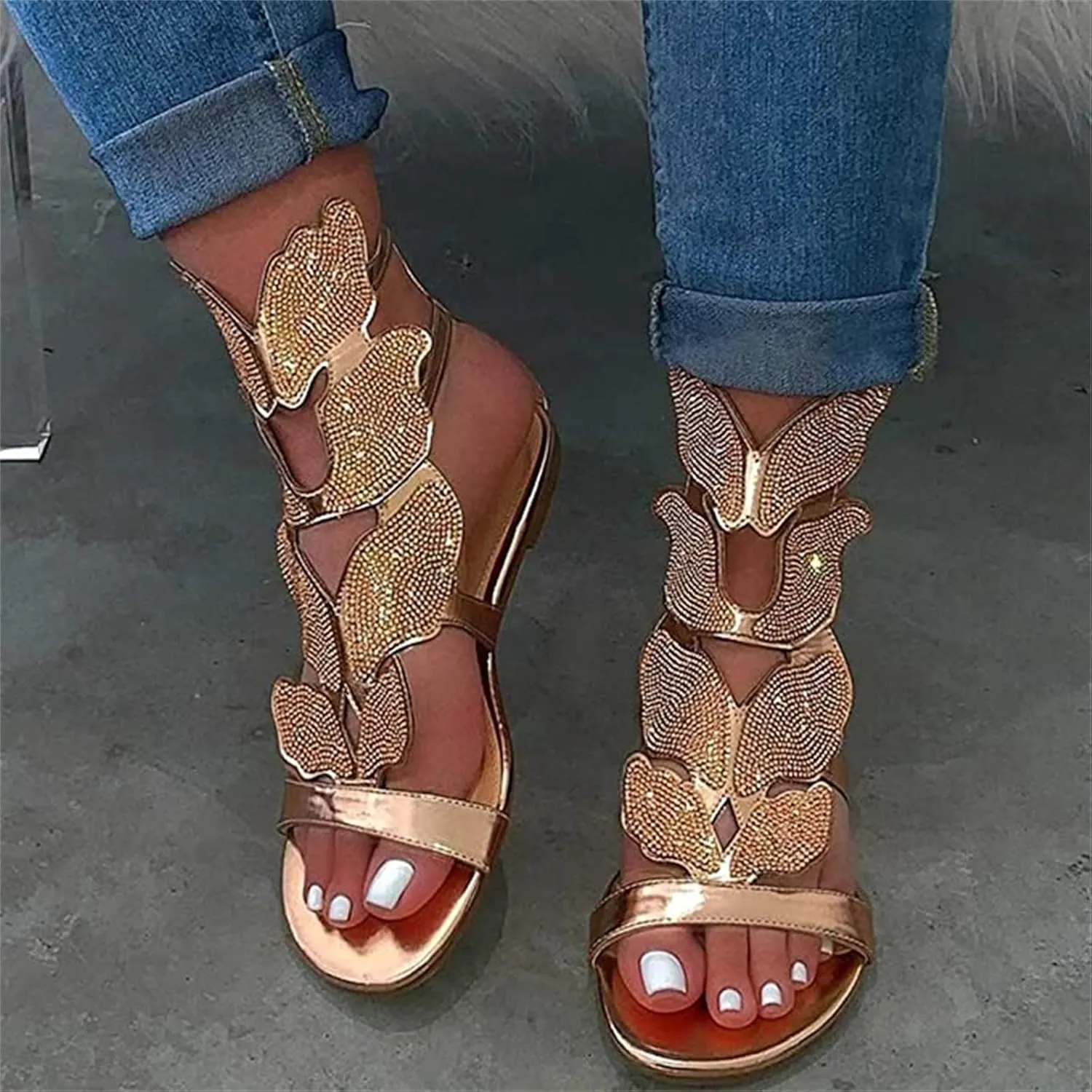 Women's Summer Sandals,Womens Fashion Casual Bohemian Crystal Shining Gladiator Flip Flops Sandal Comfy Beach Flat Shoes