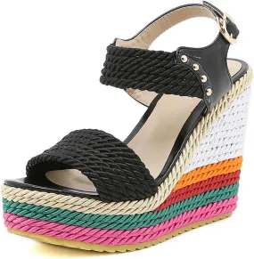 Womens Wedge Sandals Ankle Strap Espadrille Wedge Heels Sandals Peep Toe Gladiator Platform Casual Dressy Sandals