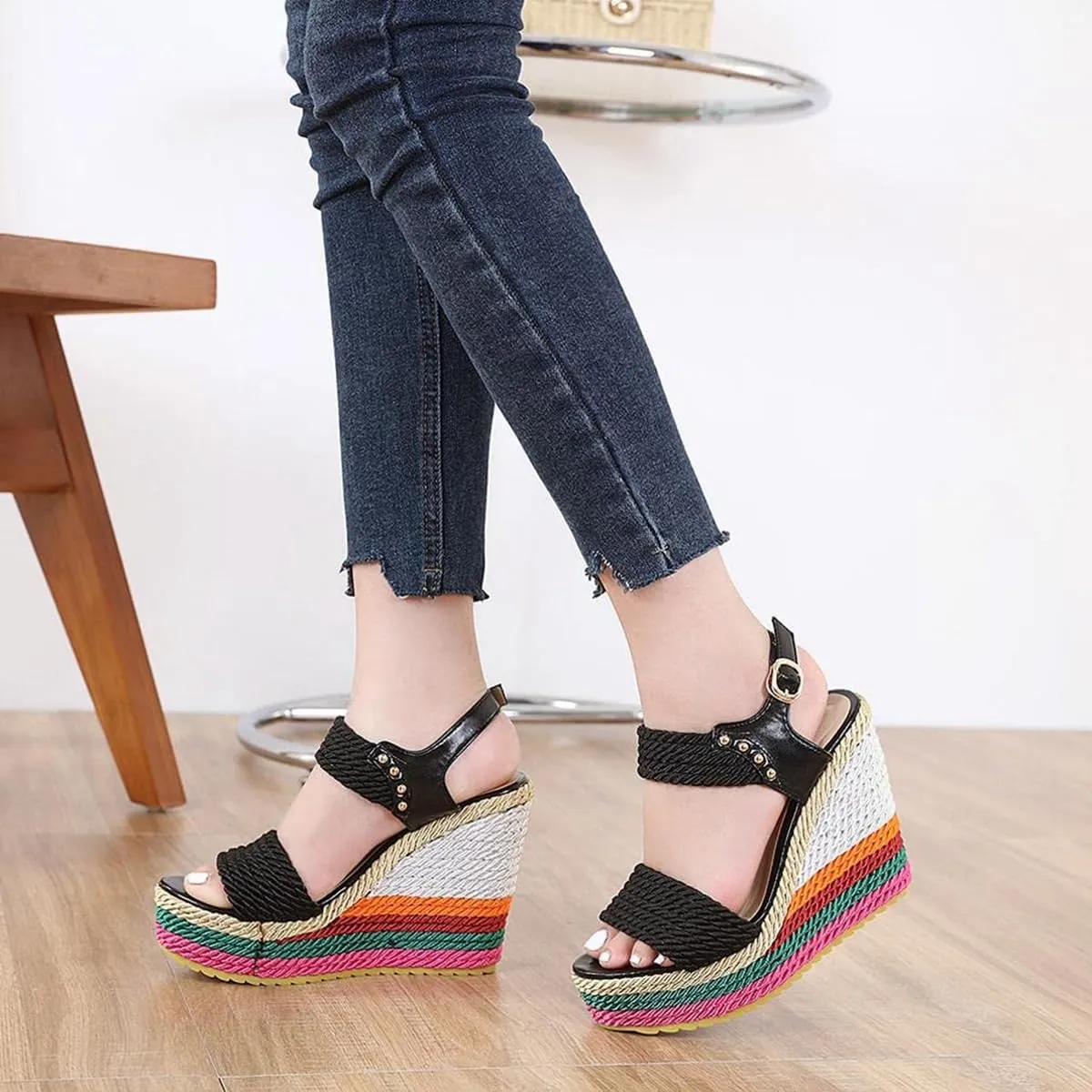 Womens Wedge Sandals Ankle Strap Espadrille Wedge Heels Sandals Peep Toe Gladiator Platform Casual Dressy Sandals