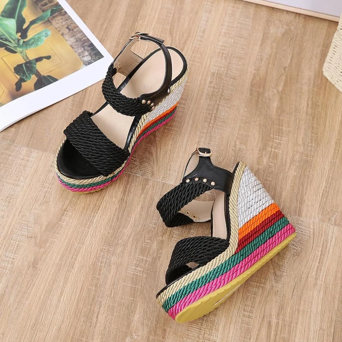 Womens Wedge Sandals Ankle Strap Espadrille Wedge Heels Sandals Peep Toe Gladiator Platform Casual Dressy Sandals