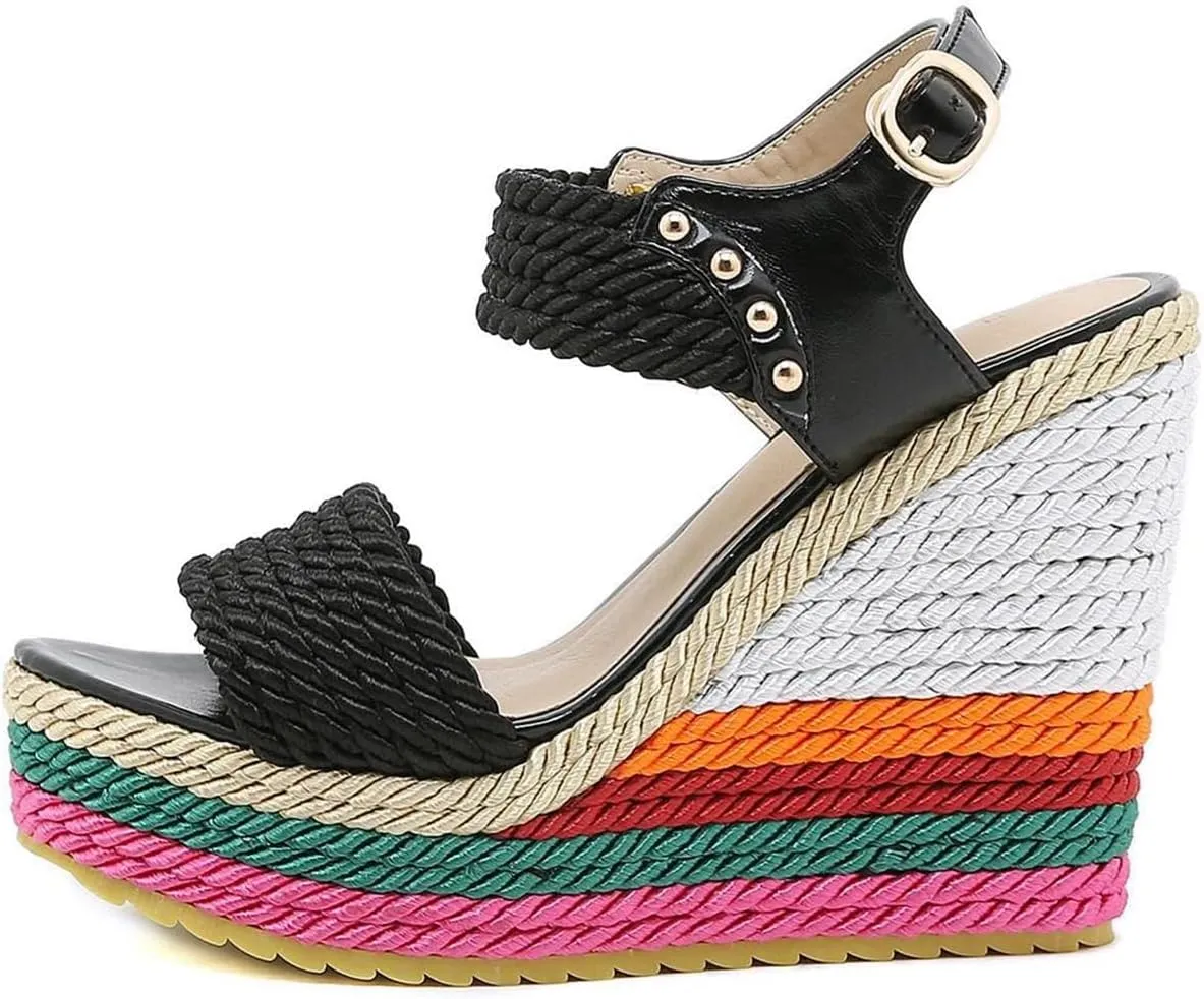 Womens Wedge Sandals Ankle Strap Espadrille Wedge Heels Sandals Peep Toe Gladiator Platform Casual Dressy Sandals