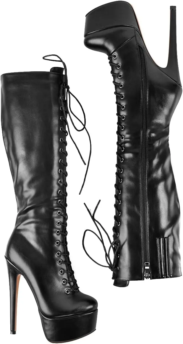 Yolkomo Women's Over The Knee Pull On Buckle Stiletto Heeled Lace Up Boots
