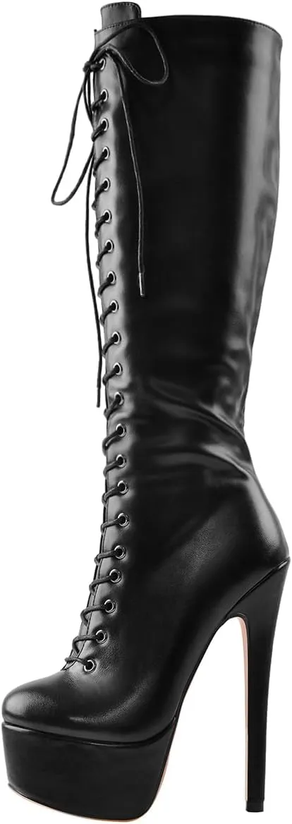 Yolkomo Women's Over The Knee Pull On Buckle Stiletto Heeled Lace Up Boots