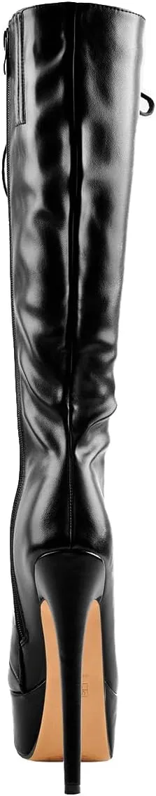 Yolkomo Women's Over The Knee Pull On Buckle Stiletto Heeled Lace Up Boots