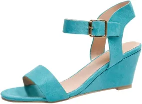 ZBYY Women's Ankle Strap Low Wedge Sandal Wide Width Open Toe Strap Chunky Heel Low Platform Heel Wedge Sandals