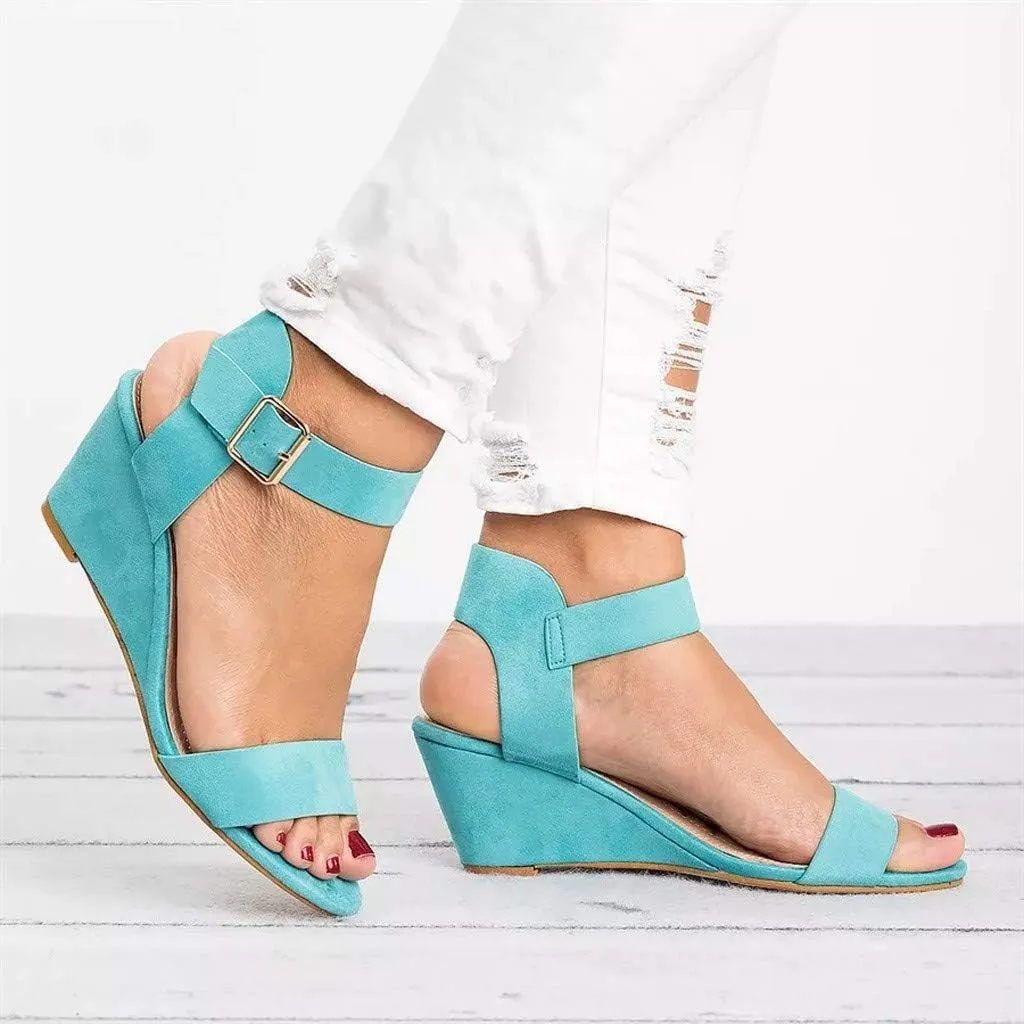ZBYY Women's Ankle Strap Low Wedge Sandal Wide Width Open Toe Strap Chunky Heel Low Platform Heel Wedge Sandals