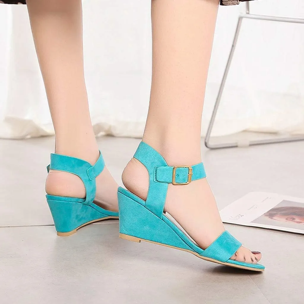 ZBYY Women's Ankle Strap Low Wedge Sandal Wide Width Open Toe Strap Chunky Heel Low Platform Heel Wedge Sandals