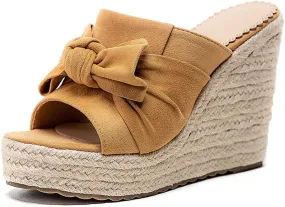 ZBYY Women's Platform Espadrille Wedge Slide Sandals Bow Knot Open Toe Slip on Summer Slides Beach Sandals for Women